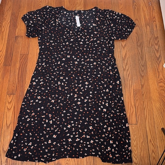 Sanctuary Sweetheart-Neck Puff-Sleeve Midi Dress floral black plus size 20W NWT - Picture 3 of 11